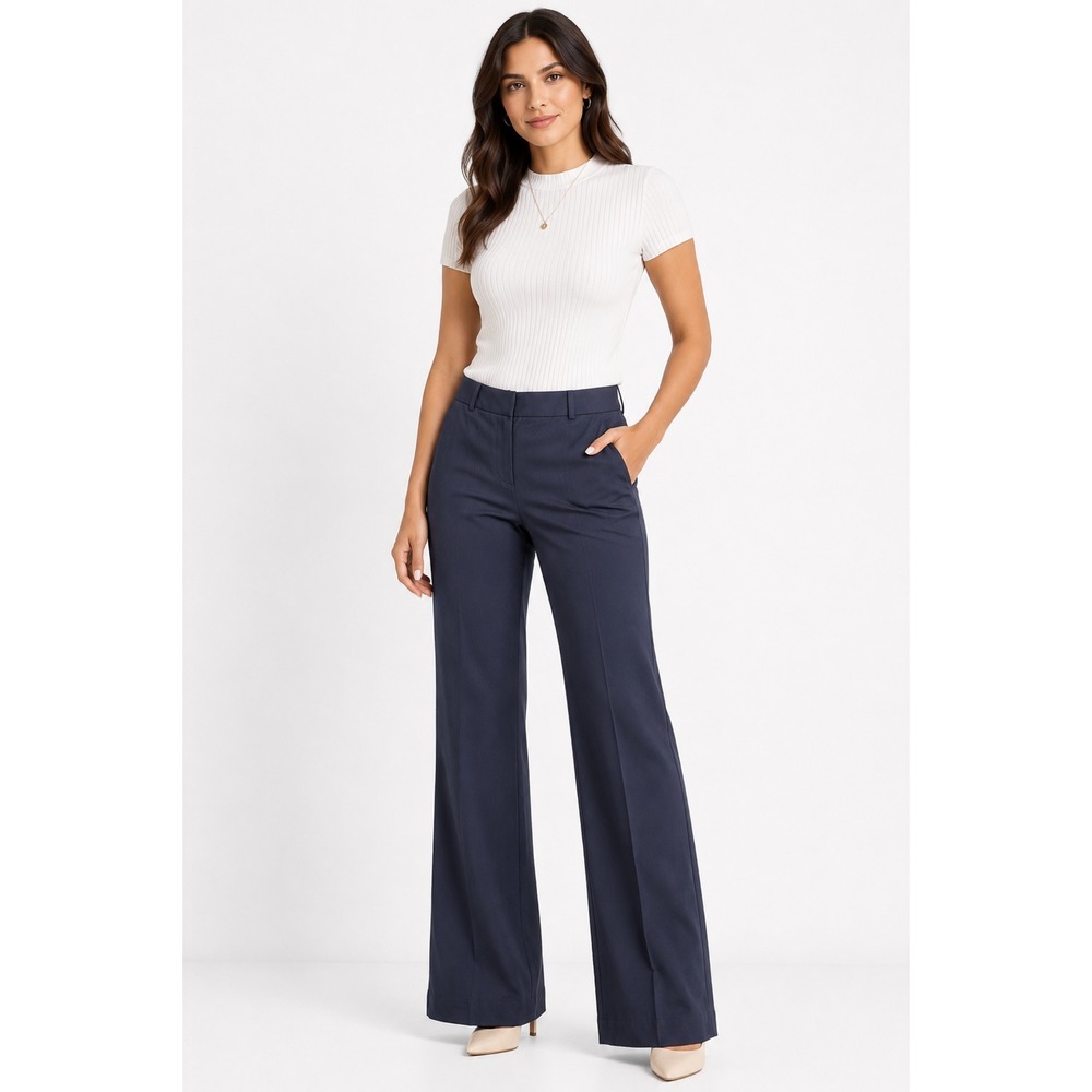 Theory Pants Women's Size 8 Navy Blue Flared Leg Wool Dress Workwear